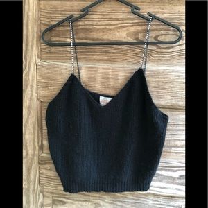 Rhinestone strap black crop top